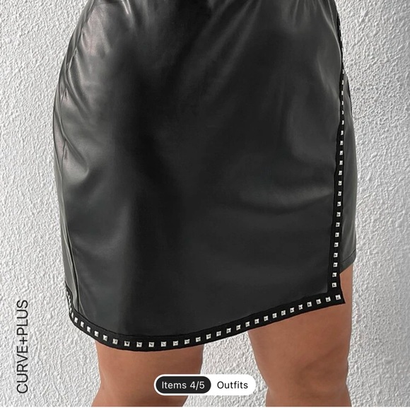 Studded detail asymmetrical hem PU leather skirt in black women’s size 12 - Picture 6 of 7